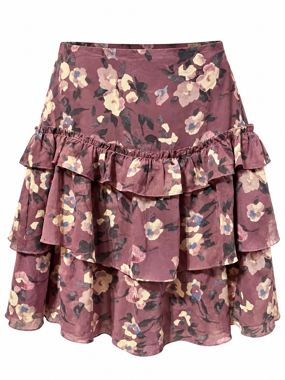 Lauren Ralph Lauren Floral Tiered Ruffle Mini Skirt Purple 4P